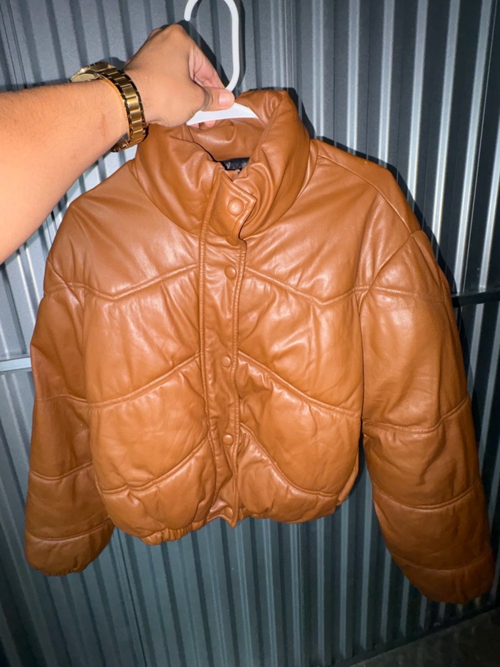 Zara Cognac Brown Quilted Puffer Jacket